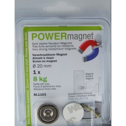 Magnet Ø 20 mm mit Senkung zum Verschrauben mit selbstklebendem Gegenstück